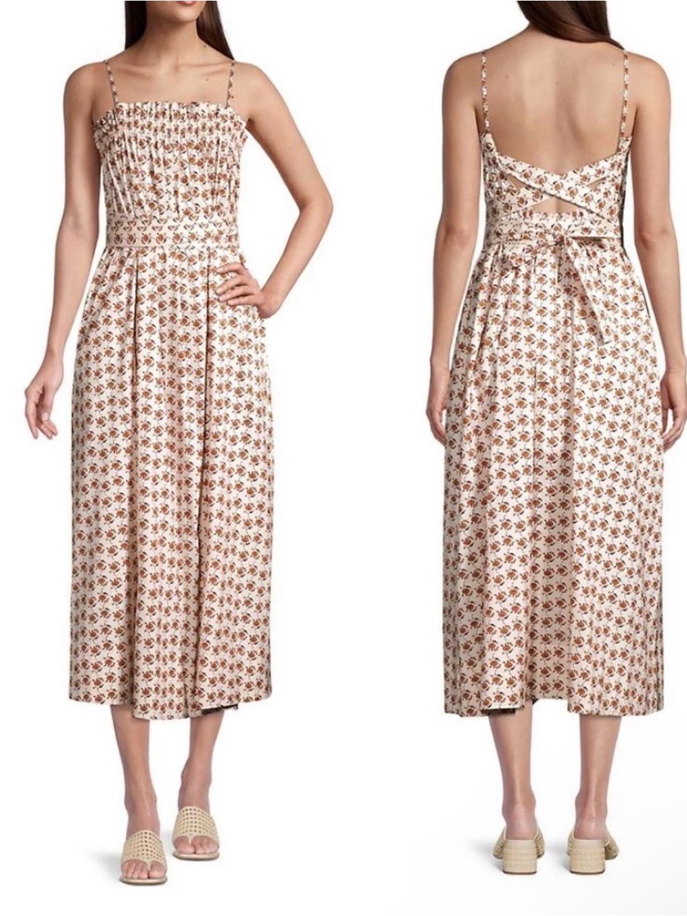 Tory Burch Ruffle Top Floral Midi Dress Women’s Sz 4 Dandelion Square Neck NWT